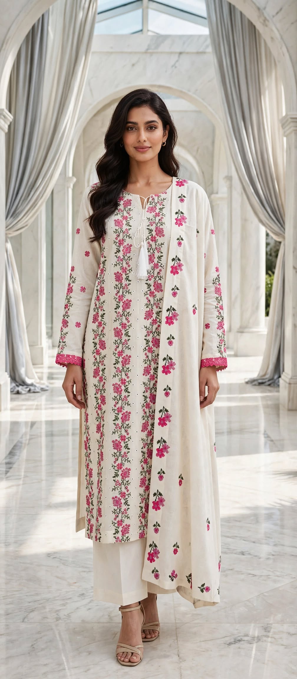 Karandi embroidered stiched long shirt trouser 3pc pgcrs