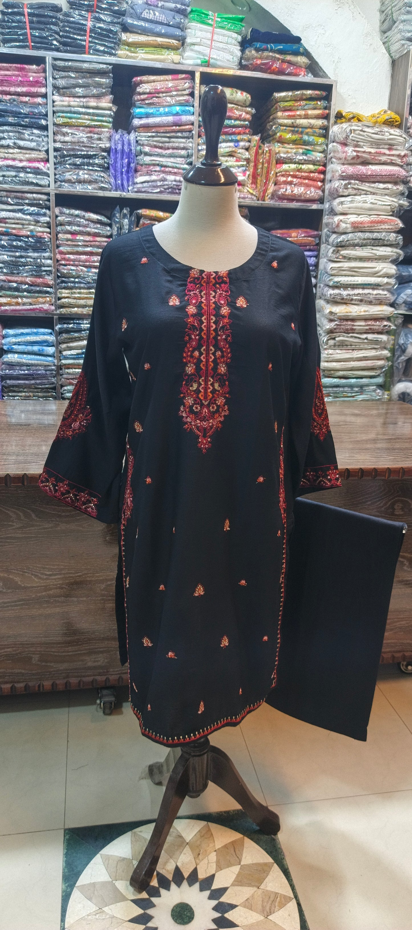 Mid summer karandi embroidered stiched 2 pc blkD