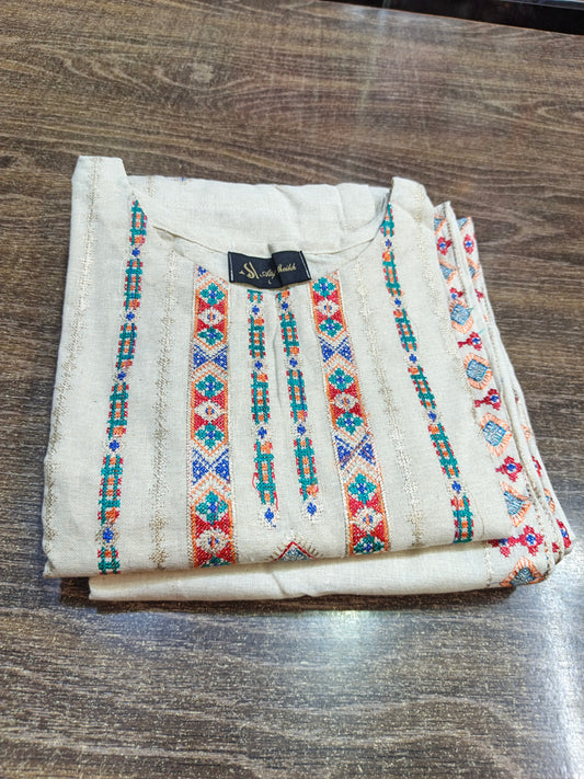 Khaddar embroidered stiched 3pc multi