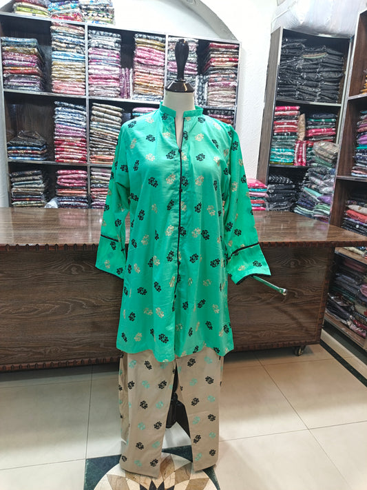 Breeze embroidered stiched lawn short shirt trouser 2 pc cgrn