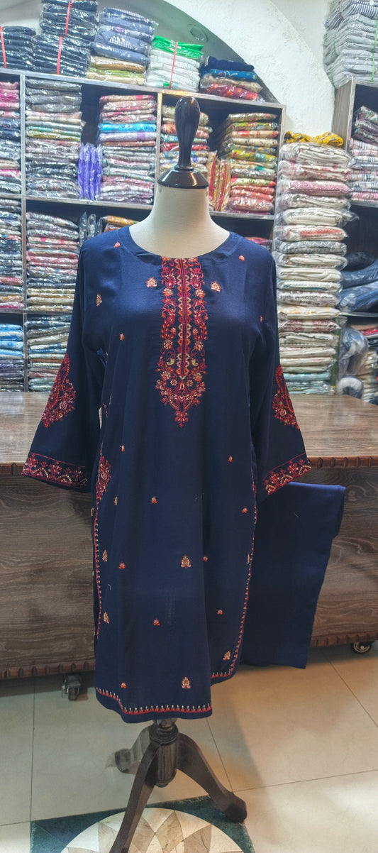 Mid summer karandi embroidered stiched 2 pc nvyD