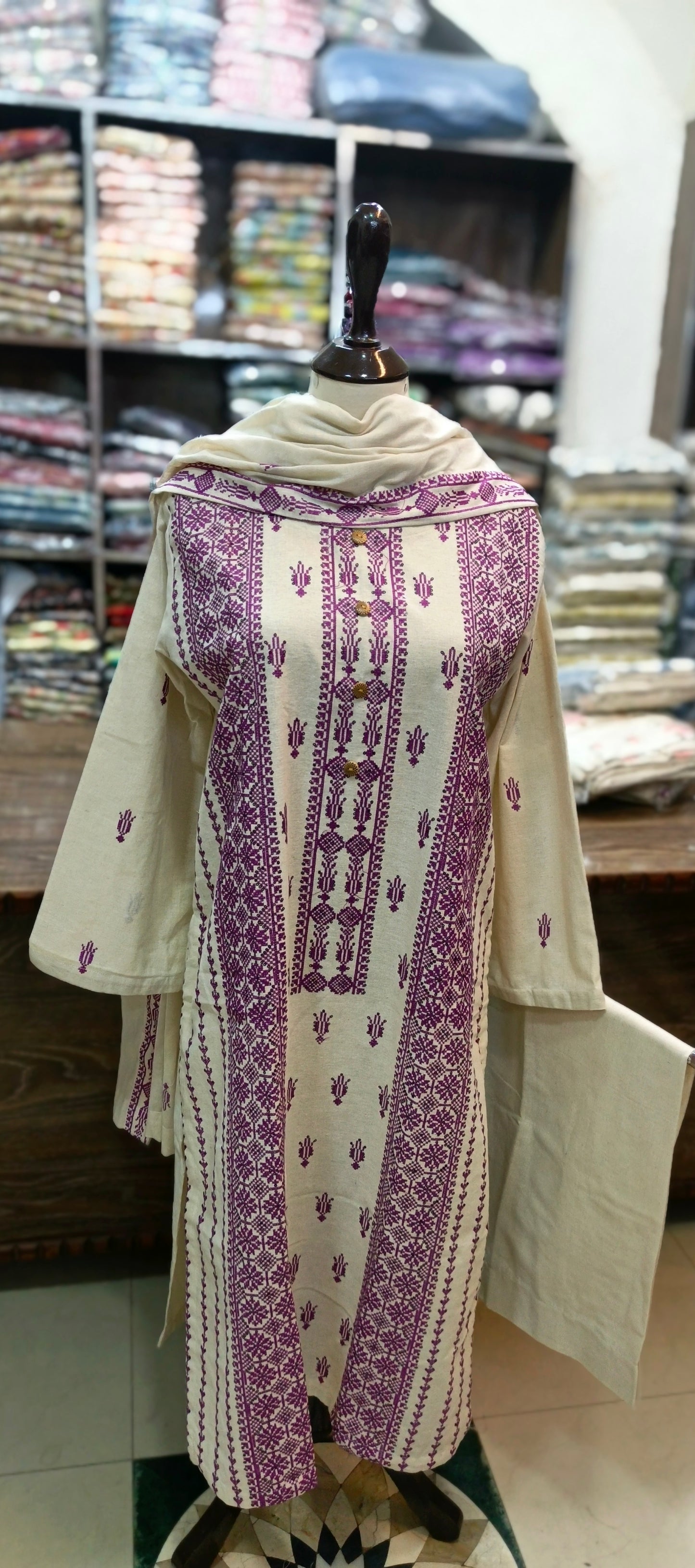 Karandi khaddar embroidered stiched 3 pc