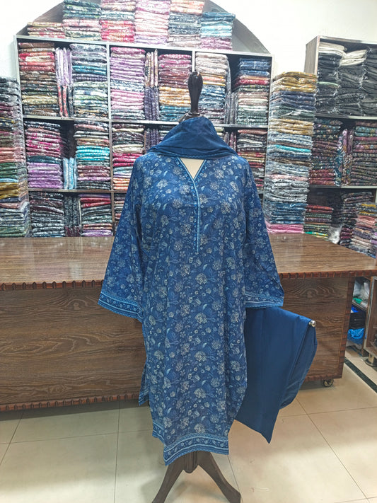 Binsaeed premium lawn stiched shalwar kameez 3pc rylblu