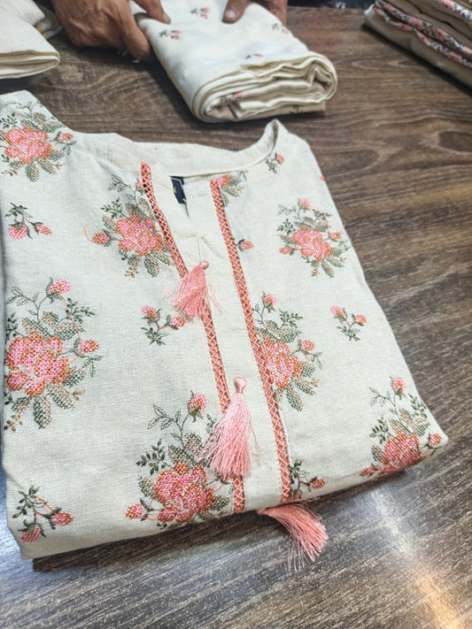 Karandi khaddar embroidered stiched long shirt trouser 3pc pch