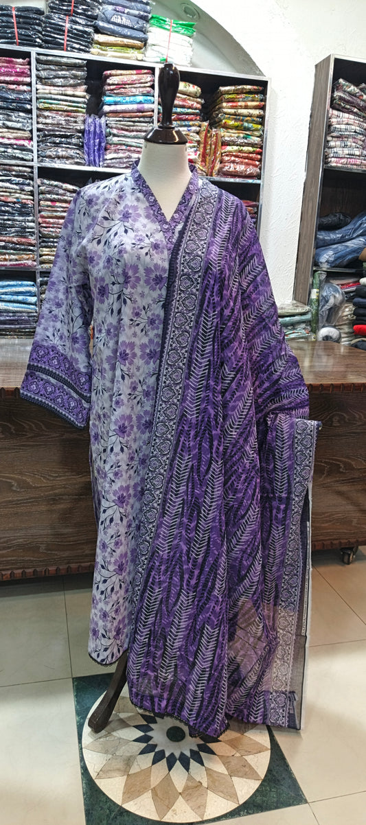 Bin saeed lawn stiched shirt trouser 3 pc