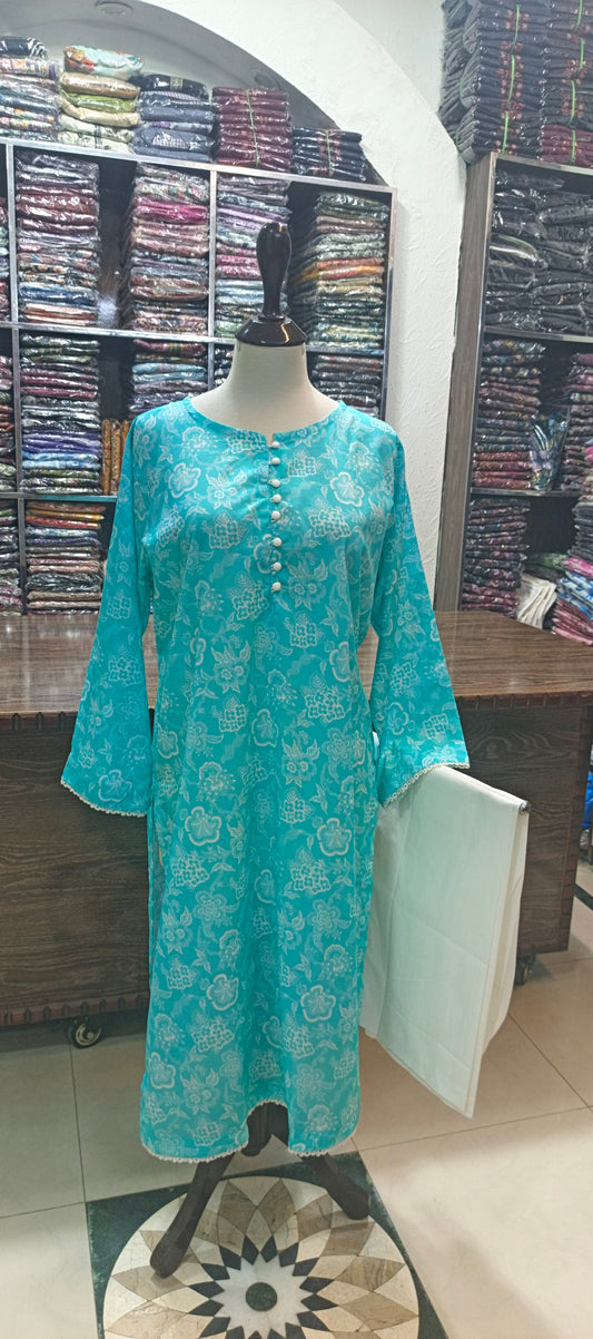 Bin saeed lawn stiched  trouser shirt 2 pc skyt