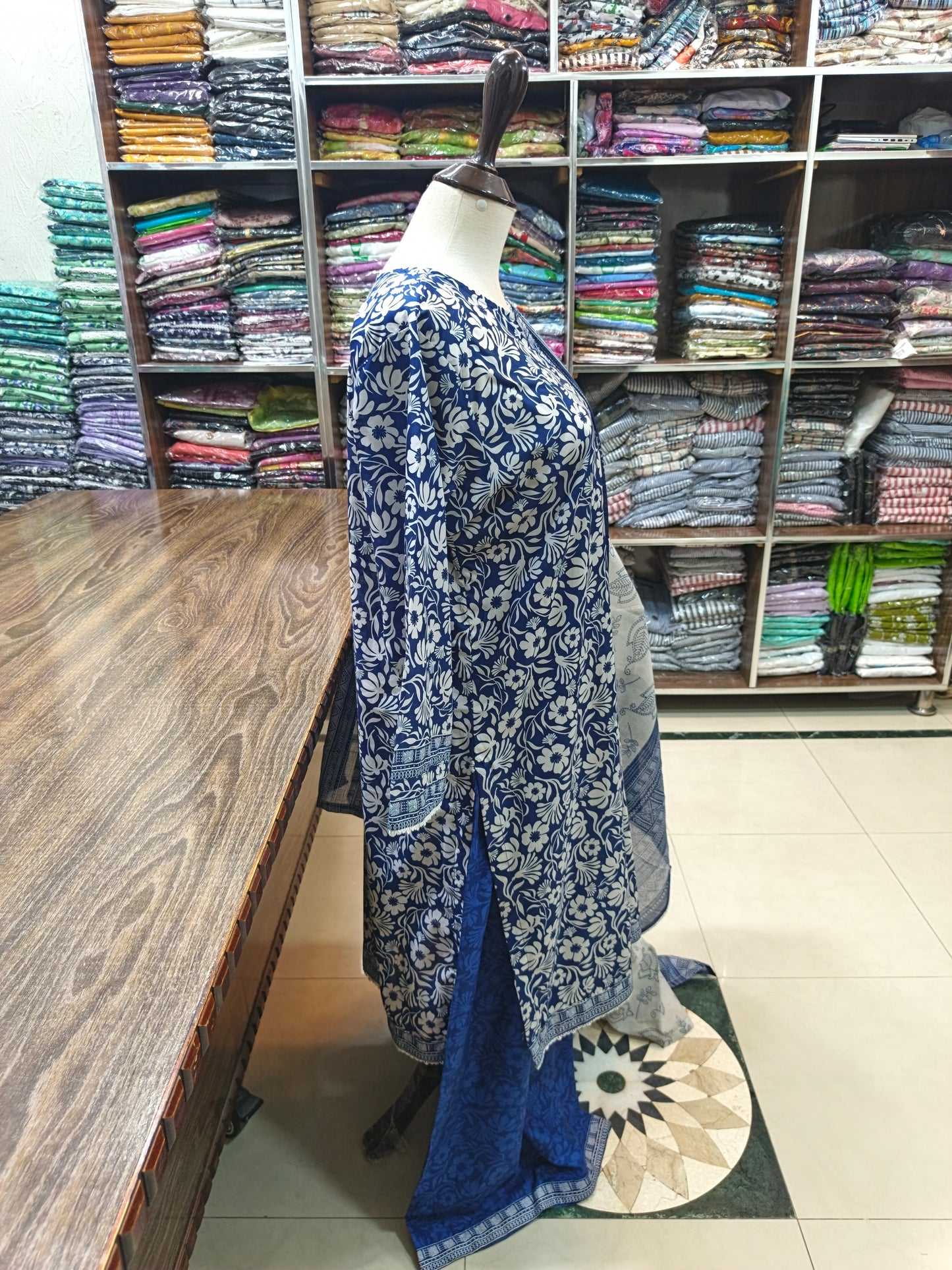 Binsaeed premium lawn stiched shirt plazzo 3 pc nvy