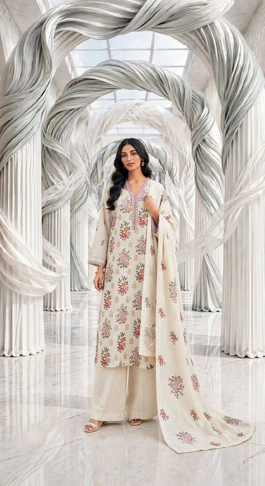 Khaddar embroidered stiched long shirt trouser 3pc skncrs