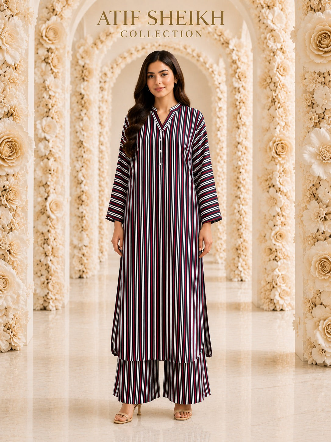 Linen stiched long shirt and trouser 2pc blkred