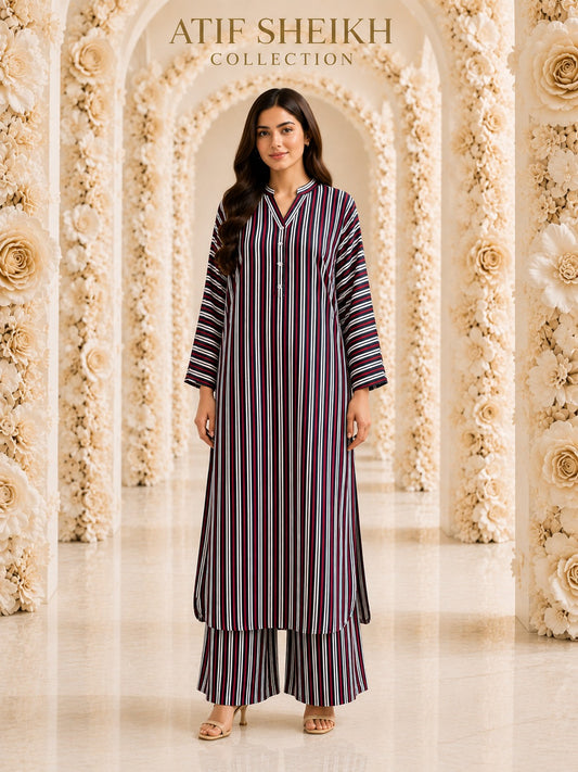 Linen stiched long shirt and trouser 2pc blkred