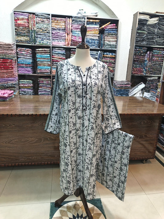 Binsaeed premium lawn stiched 2 pc shirt trouser blkwt