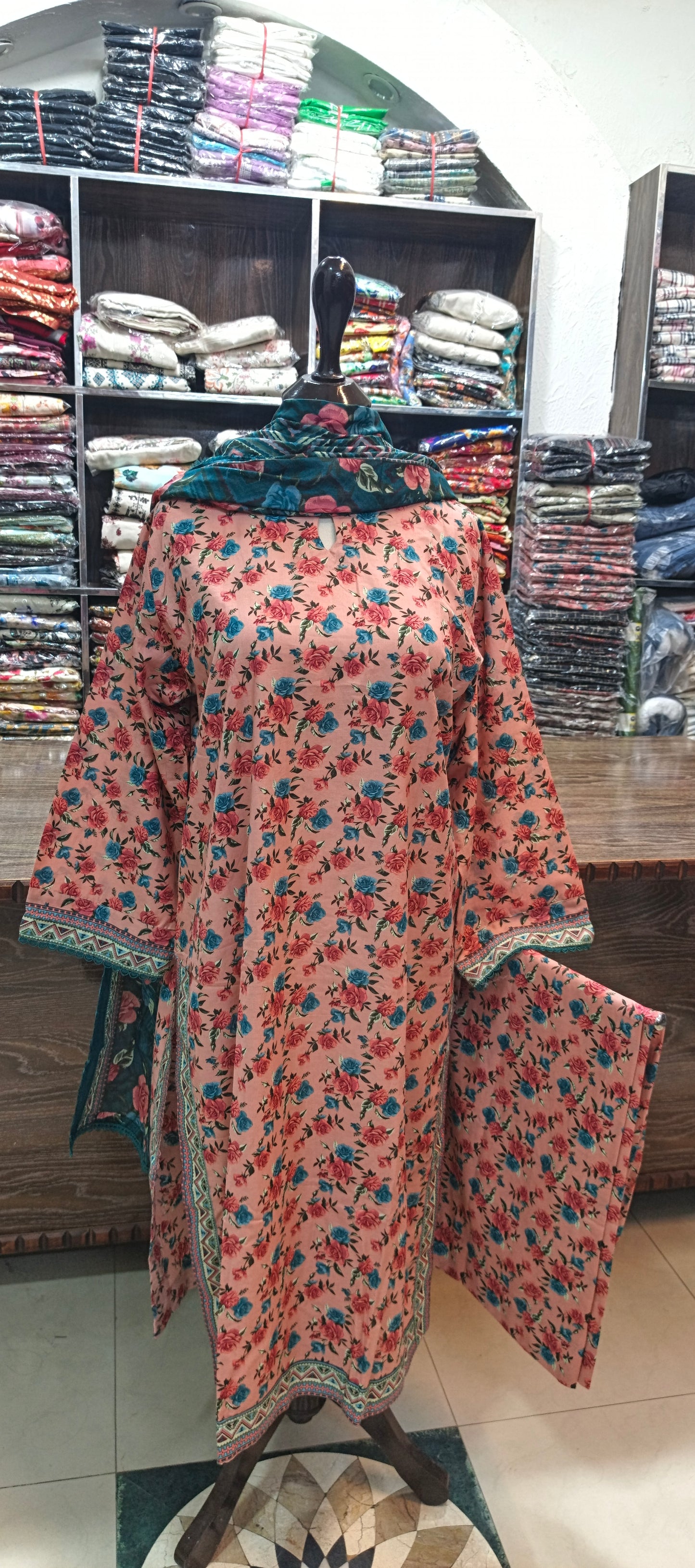 Bin saeed lawn stiched shirt trouser 3 pc