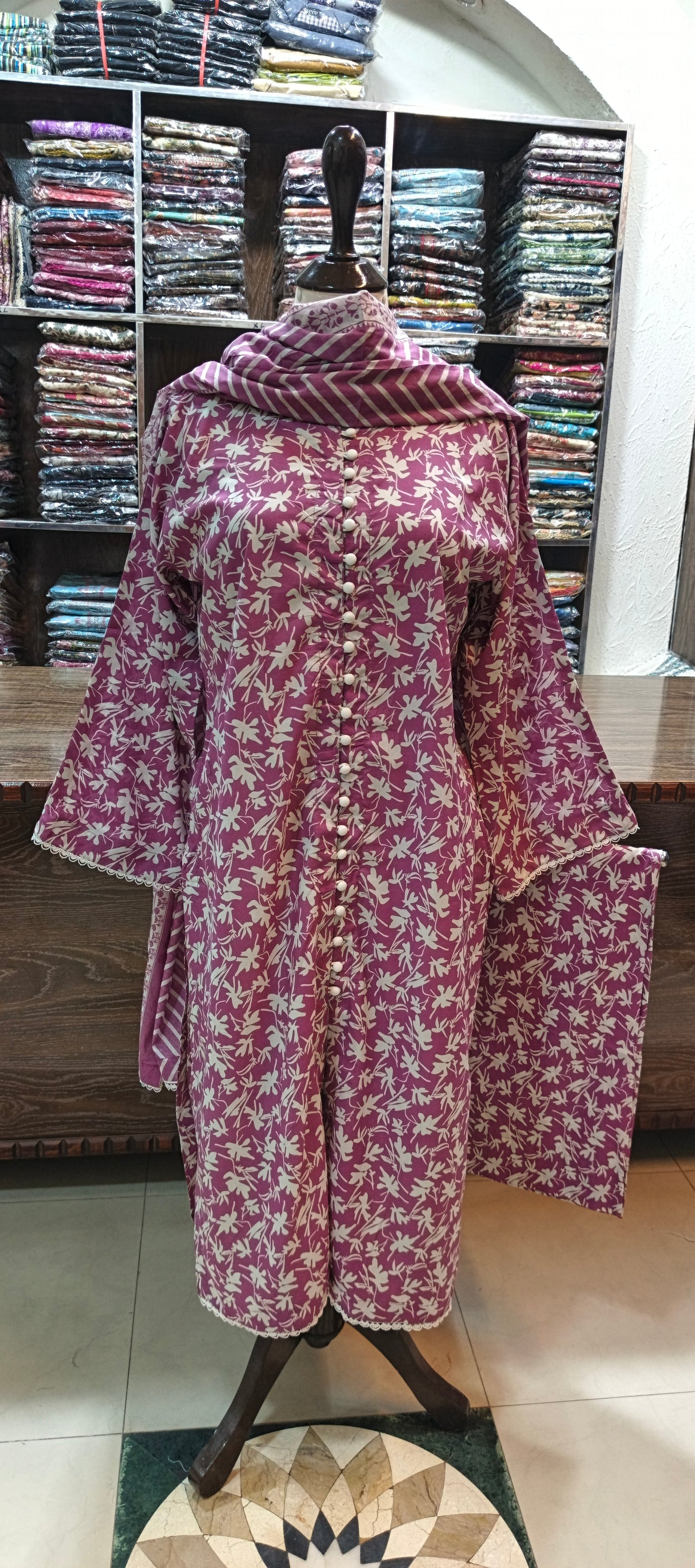 Bin saeed premium lawn stiched long shirt trouser 3 pc