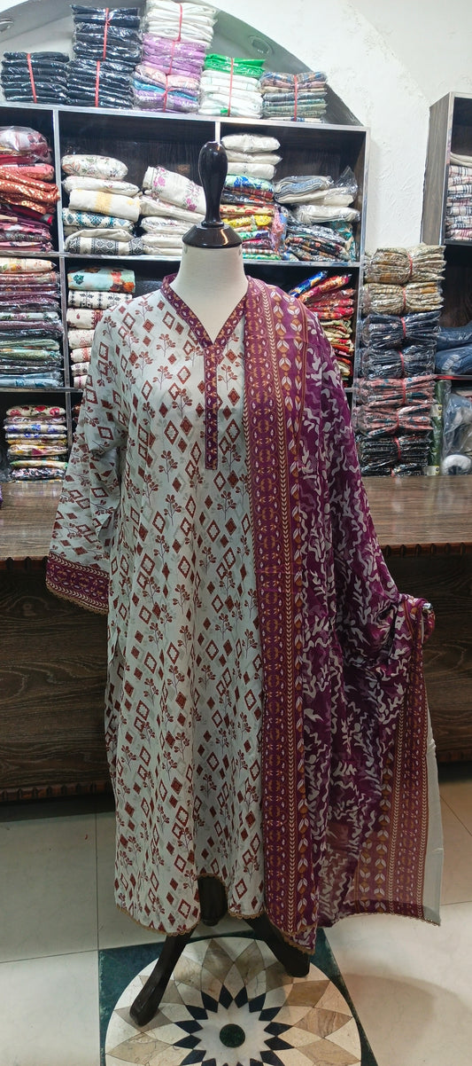 Safina lawn stiched  shalwar kameez 3 pc