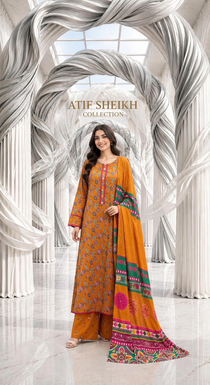 Marina stiched shalwar kameez 3pc orng