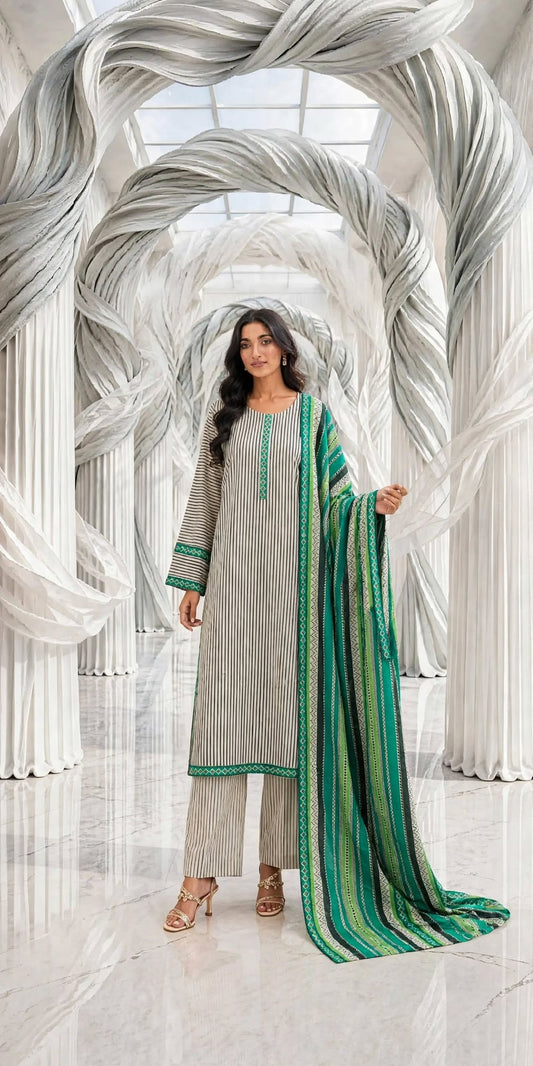 Binsaeed khaddar stiched long shirt trouser 3pc skngren