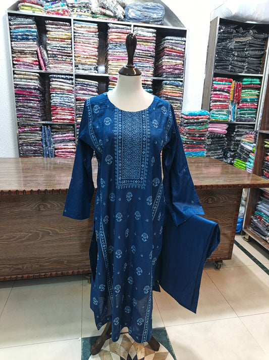 Breeze embroidered lawn stiched long shirt trouser 2pc nvyG