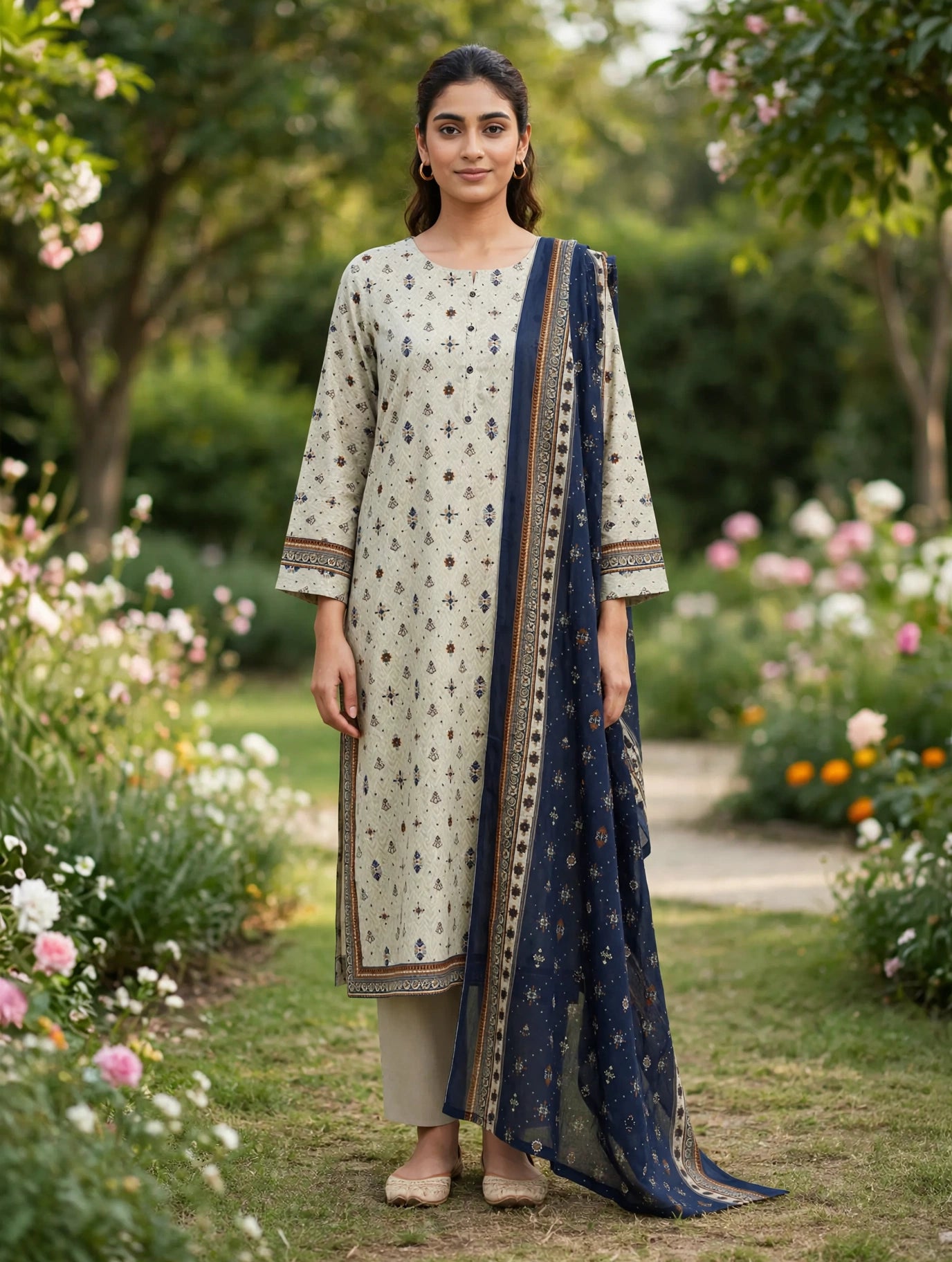 Binsaeed premium lawn stiched shirt trouser 3 pc sknnvy