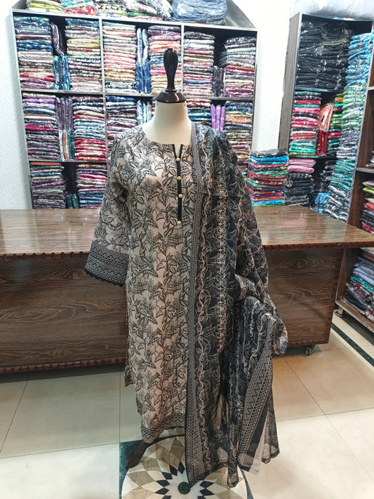 Safina premium lawn stiched shalwar kameez 3pc sknblk