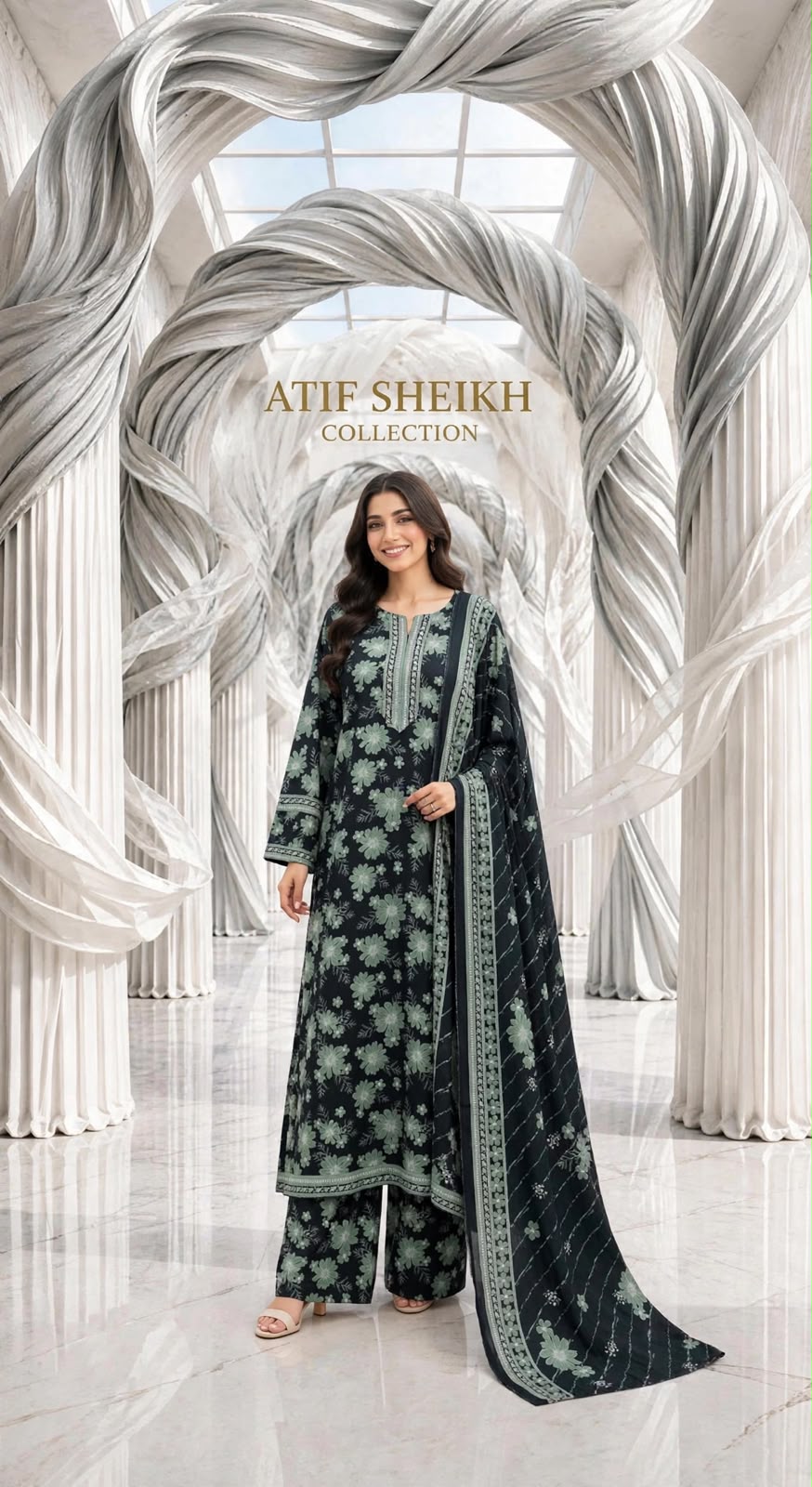 Binsaeed khaddar stiched shirt trouser 3 pc Bg