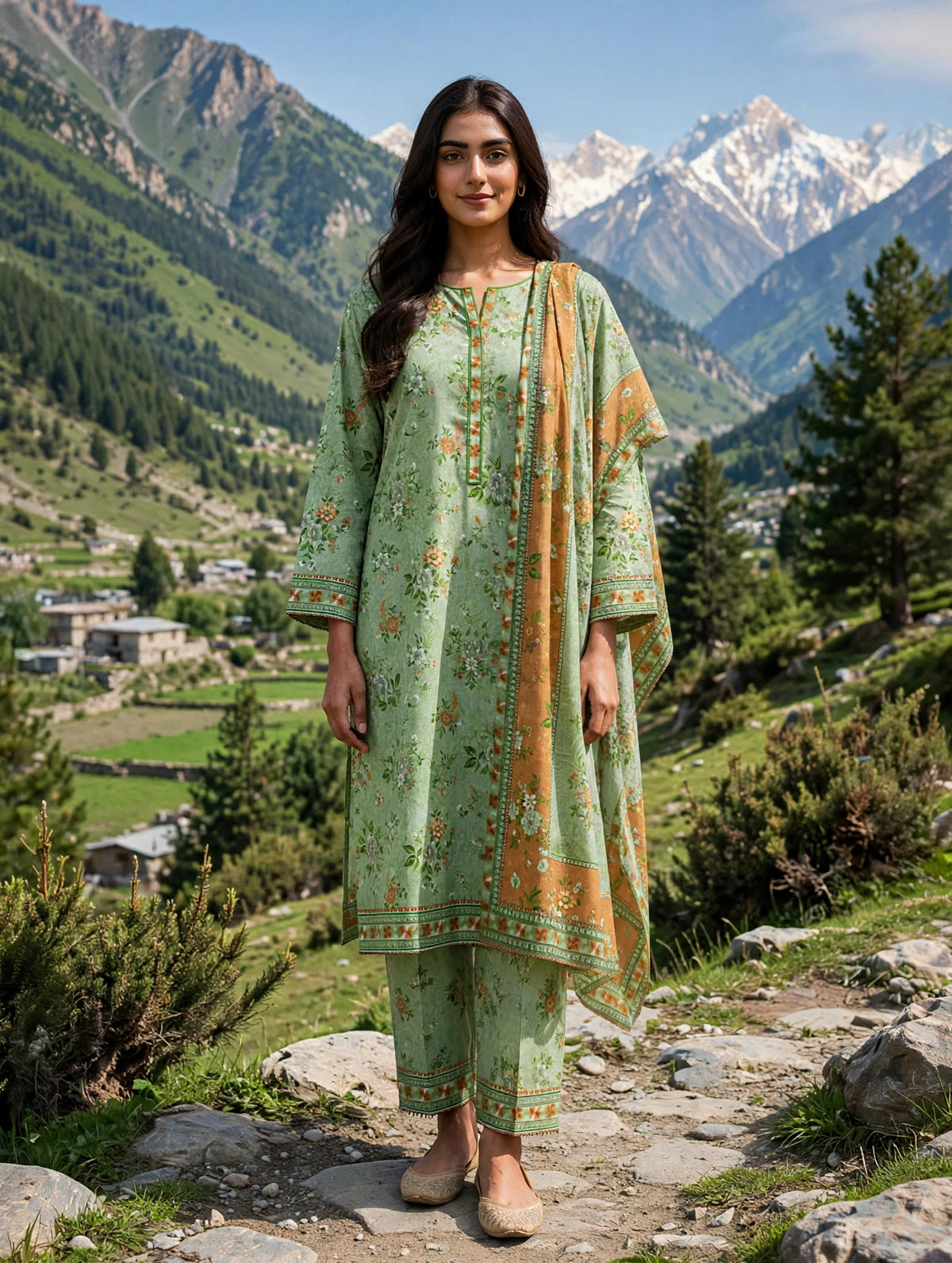 Binsaeed premium lawn stiched shalwar kameez 3 pc Agren