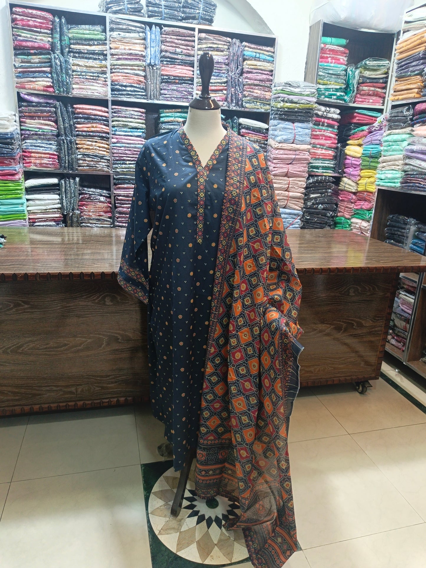 Binsaeed premium lawn stiched shalwar kameez 3 pc nvyor2