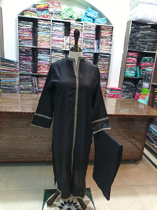 Solid pure lawn long co ord set 2 pc blk