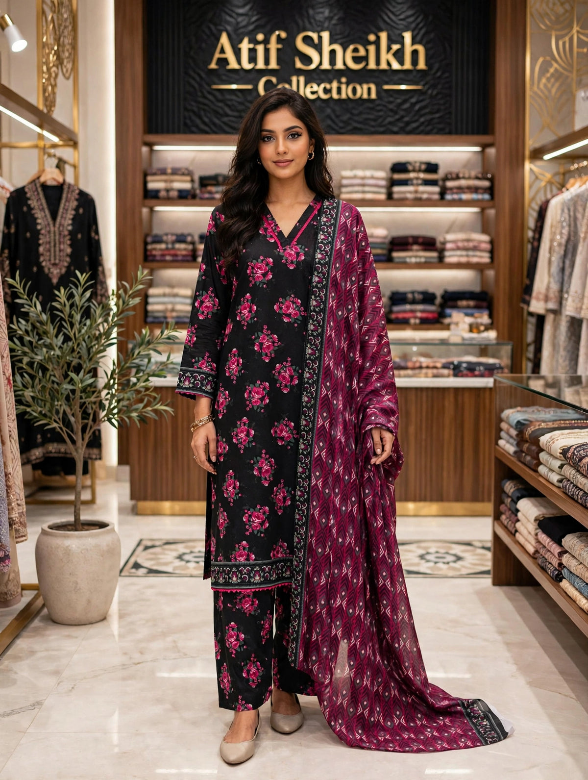 Safina premium lawn stiched shirt plazoo 3 pc