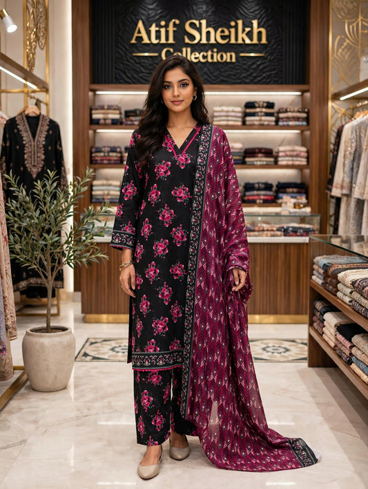Safina premium lawn stiched shirt plazoo 3 pc