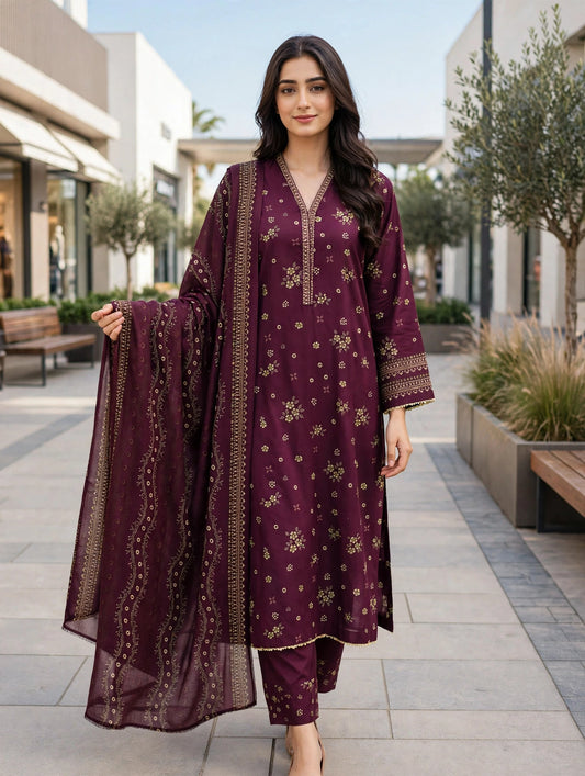 Binsaeed premium lawn stiched shirt trouser 3pc klv
