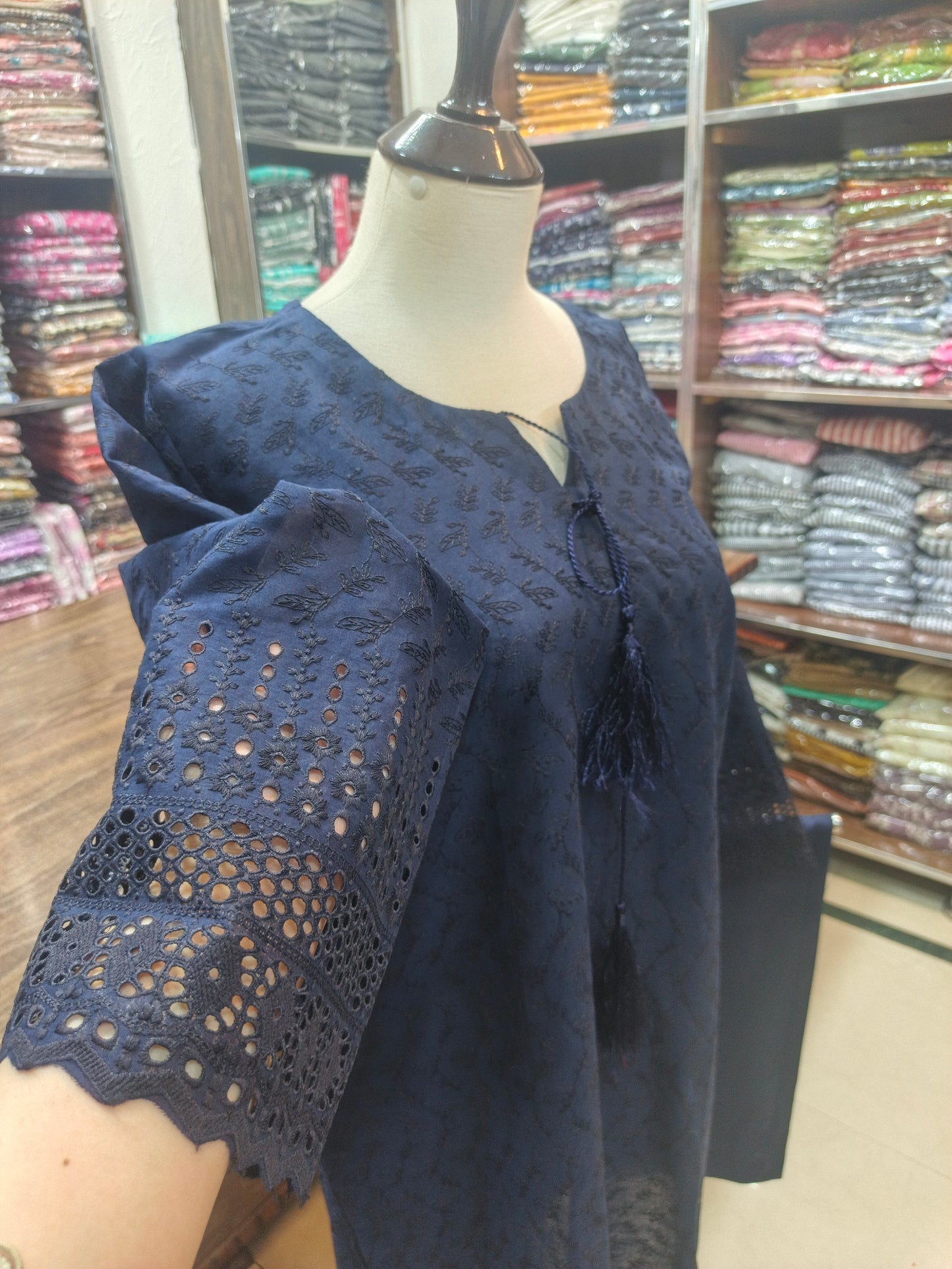 Lawn chikenkari embroidered stiched 2pc nvy