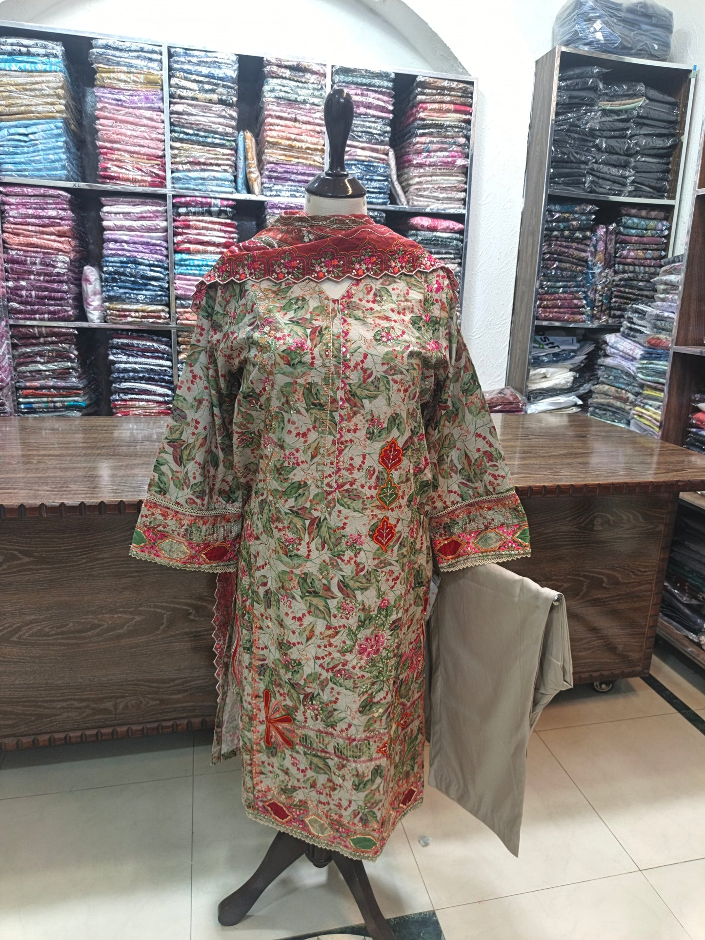 Binsaeed luxury embroidered lawn stiched shirt trouser 3pc