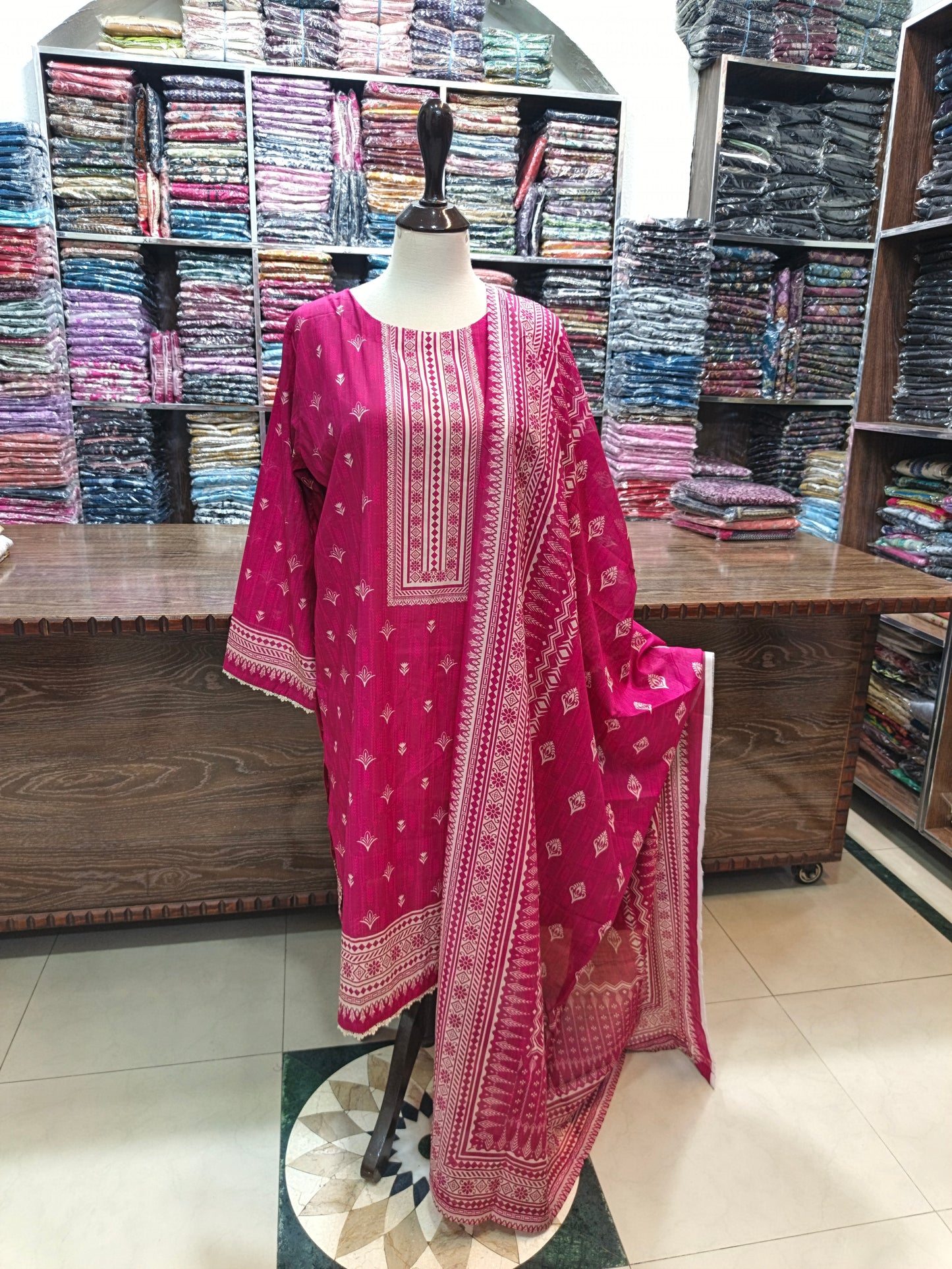 Safina  premium lawn stiched shirt trouser 3pc Dpnk