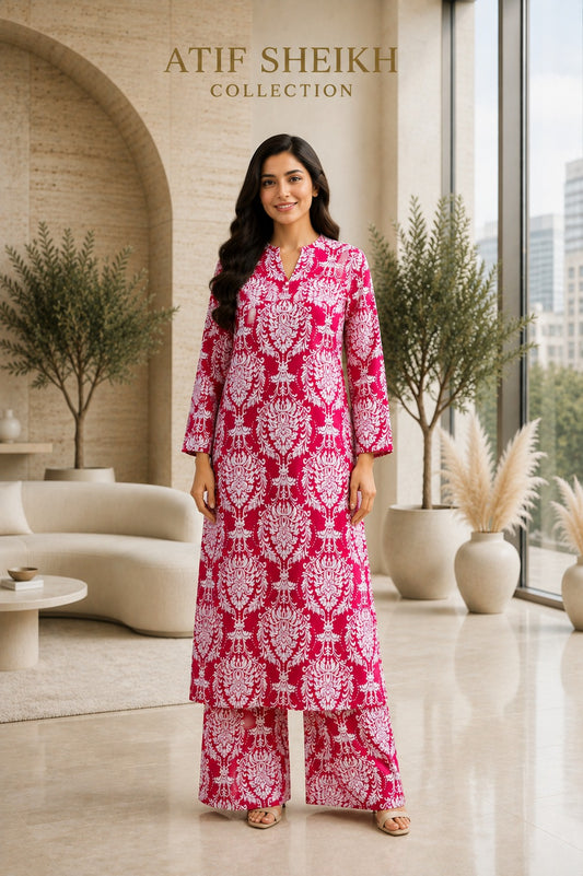 Linen stiched shirt trouser 2pc redwt