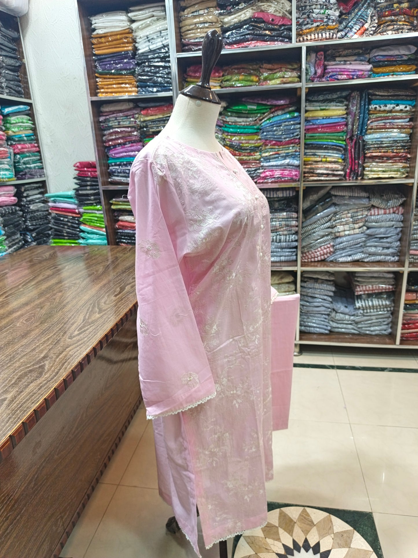 Breeze embroidered lawn stiched long shirt trouser 2pc slfpnk