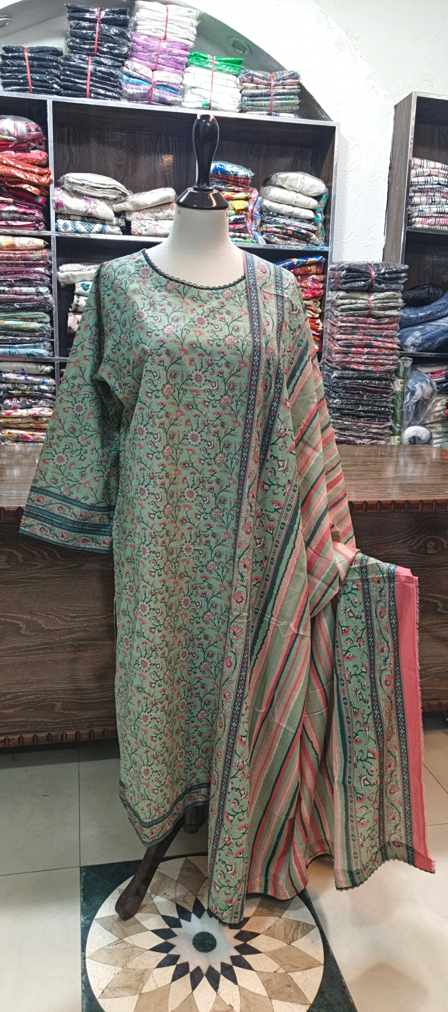 Bin saeed lawn stiched shirt trouser 3 pc