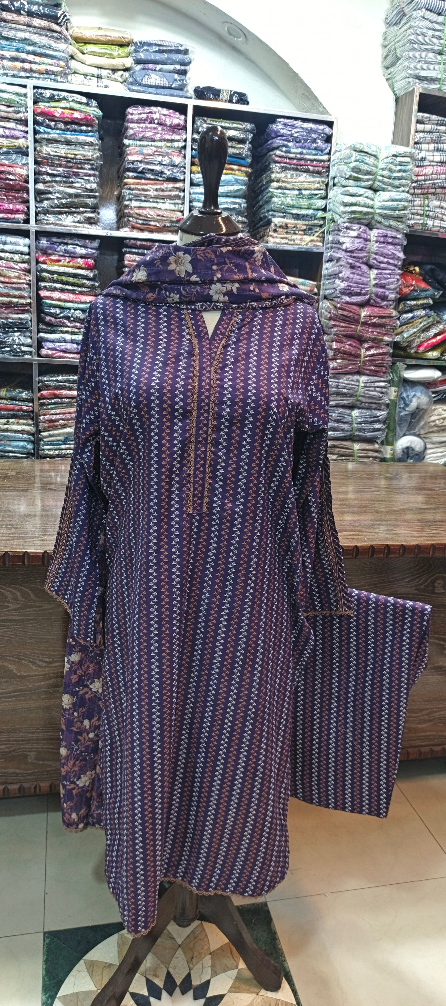 Bin saeed premium lawn stiched long shirt trouser 3 pc