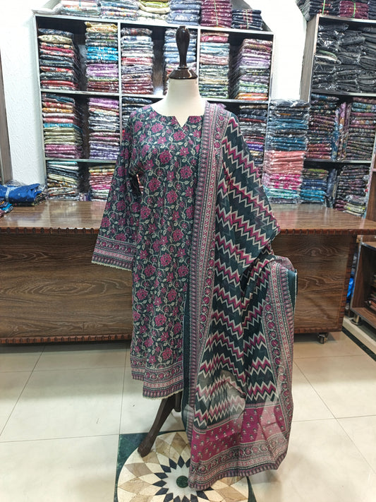 Binsaeed premium lawn stiched shirt trouser stiched 3pc mngpnk