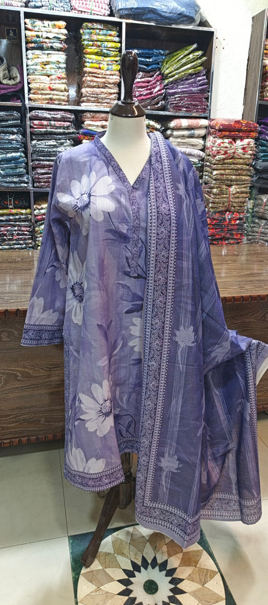 HZ KARANDI KHADDAR STICHED SHALWAR KAMEEZ 3 PC