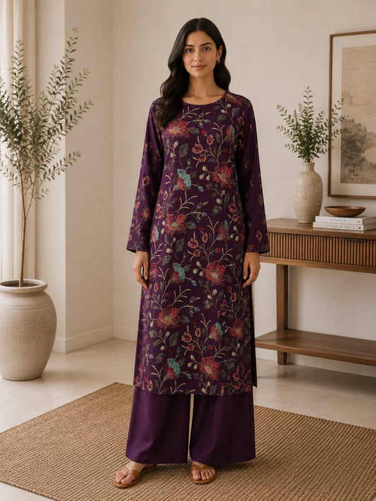 Karandi embroidered stiched long shirt trouser 2pc marjglb