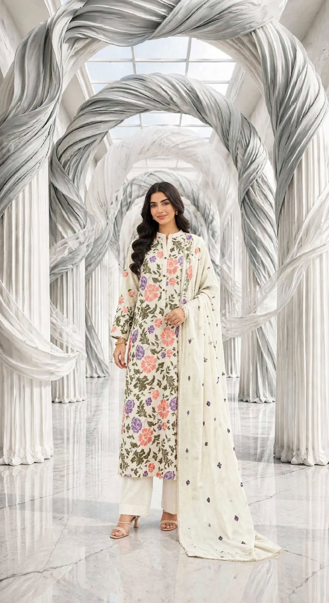 Karandi embroidered stiched long shirt trouser 3pc pgrenjal