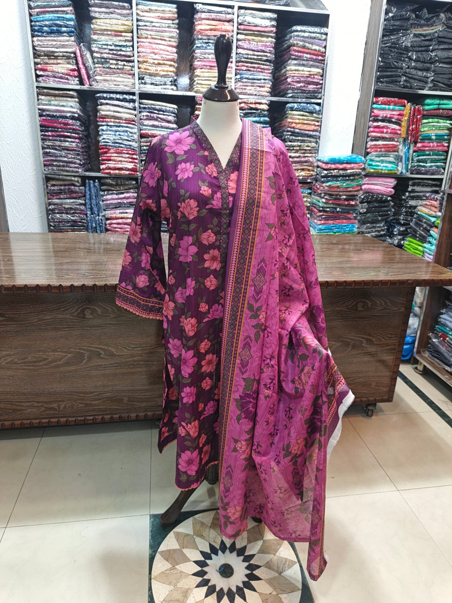 Safina premium lawn stiched shalwar kameez 3pc prplpnk