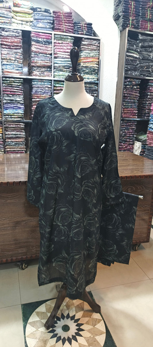 Bin saeed premium lawn stiched shirt trouser 2 pc blk