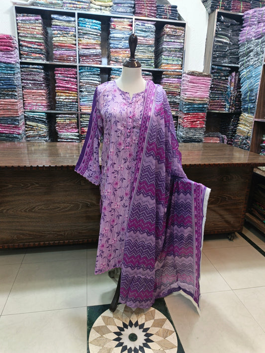 Safina premium lawn stiched shirt trouser 3 pc llacpink