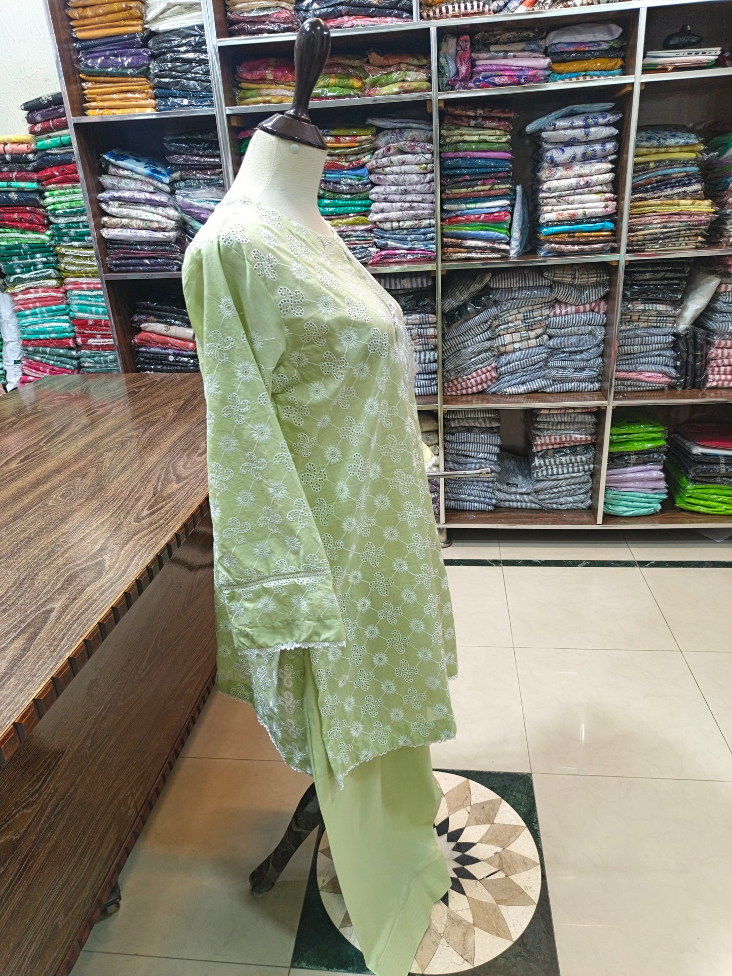 Lawn embroidered stiched short shirt and shalwar 2pc apl