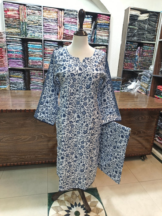 Binsaeed premium lawn stiched shirt trouser 2pc nvystrip