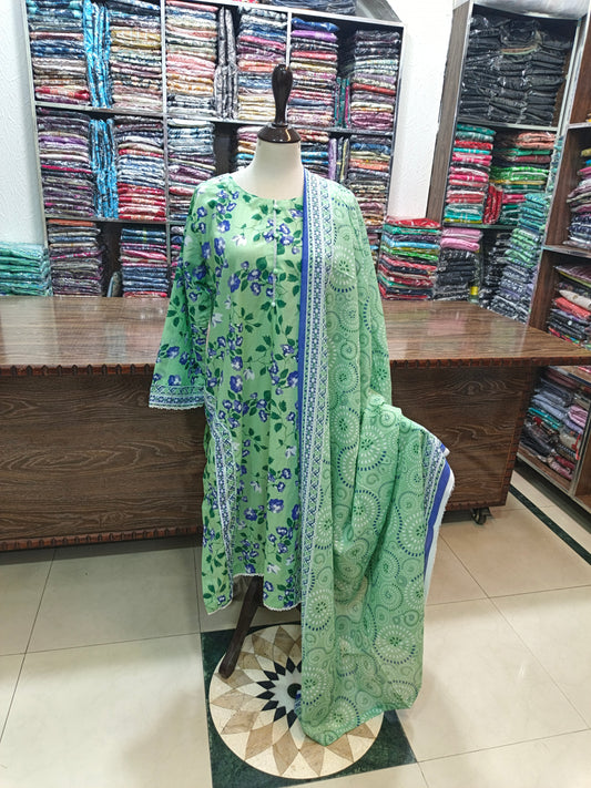 Binsaeed premium lawn stiched shalwar kameez 3pc aplblu