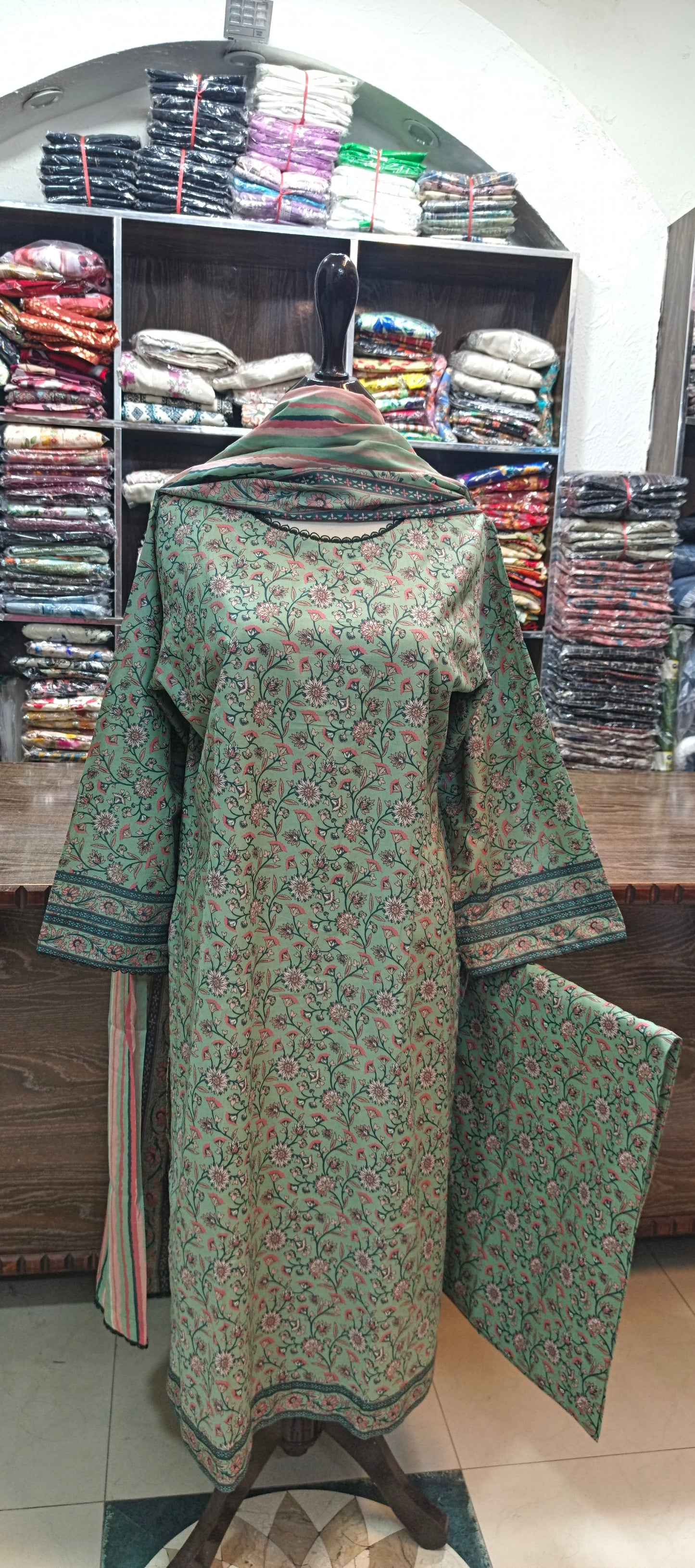 Bin saeed lawn stiched shirt trouser 3 pc