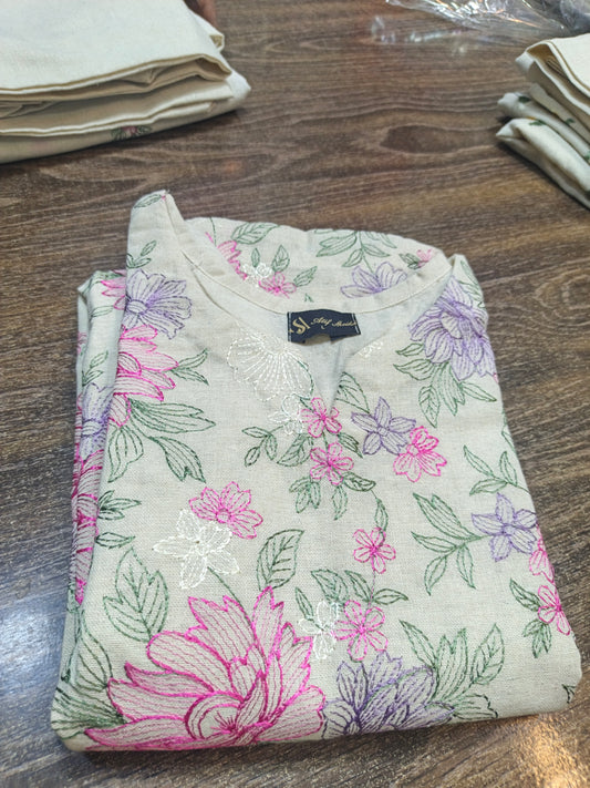 Karandi khaddar embroidered stiched long shirt trouser 3pc jal