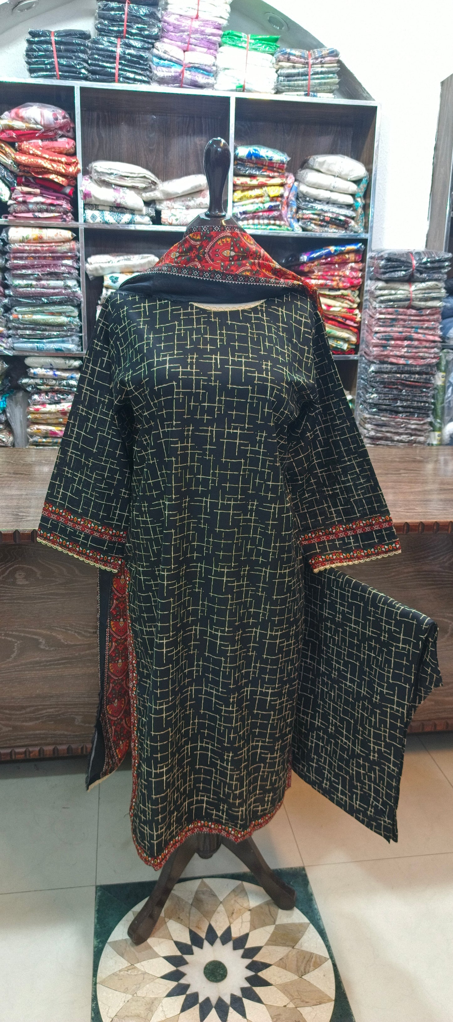 Bin saeed lawn stiched shirt trouser 3 pc